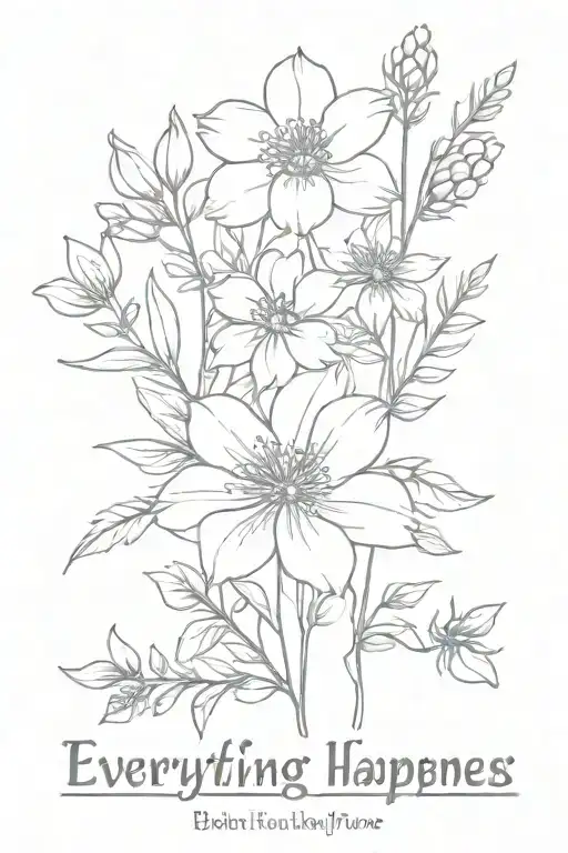 birth flower bouquet with "everything happens for a reason" as the stem  tattoo design idea