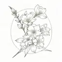 Create a minimalist tattoo design of a flower bouquet with a sweet pea, narcissus, and cosmo tattoo design idea