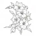 Create a minimalist tattoo design of a flower bouquet with a sweet pea, narcissus, and cosmo tattoo design idea