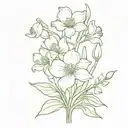 Create a minimalist tattoo design of a flower bouquet with a sweet pea, narcissus, and cosmo tattoo design idea