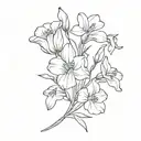 Create a minimalist tattoo design of a flower bouquet with a sweet pea, narcissus, and cosmo tattoo design idea