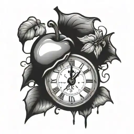 time clock melting poison apple tattoo design idea