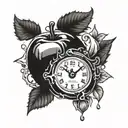 time clock melting poison apple tattoo design idea