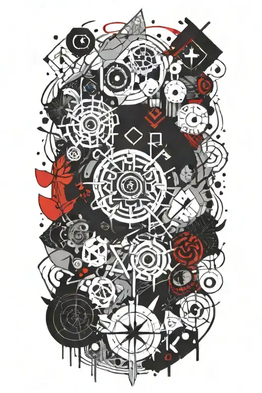 Ukrainian etno style blended with north mythology and runes black and red tattoo design idea