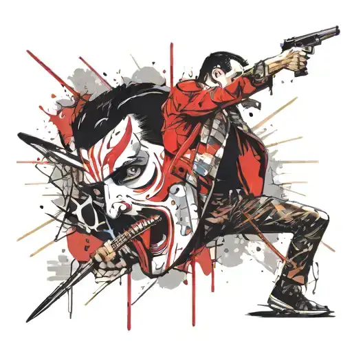 Freddie Mercury removing Jason Voorhees mask tattoo design idea