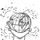 A simple outline of two hands holding a globe with a trail of footprints encircling it tattoo design idea