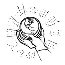 A simple outline of two hands holding a globe with a trail of footprints encircling it tattoo design idea