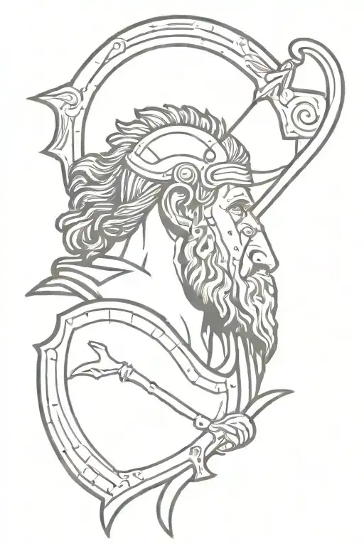 side profile of Marcus Aurelius next to a Spear. A shield with an elephant head tattoo design idea
