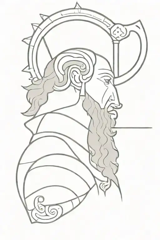 side profile of Marcus Aurelius next to a Spear. A shield with an elephant head tattoo design idea