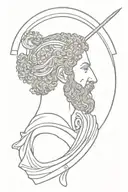 side profile of Marcus Aurelius next to a Spear. A shield with an elephant head tattoo design idea