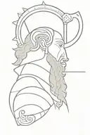 side profile of Marcus Aurelius next to a Spear. A shield with an elephant head tattoo design idea