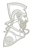 side profile of Marcus Aurelius next to a Spear. A shield with an elephant head tattoo design idea