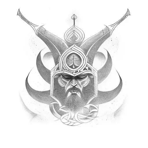 Create a tattoo featuring the god Tyr with runic writing incorporated tattoo design idea