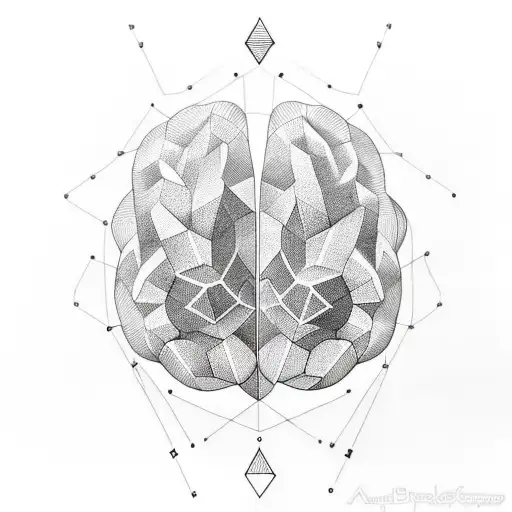 A minimalist and geometric tattoo of a brain demonstrating in abstract ways the difficulty of a neurodivergent person tattoo design idea