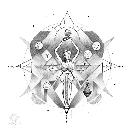 femme bras ouvert qui deux balance rappelant le signe astrologique balance tattoo design idea