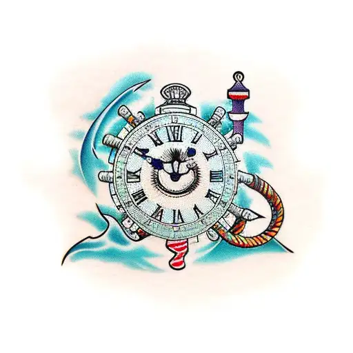 nautical style clock tattoo design idea