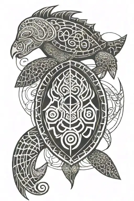Samoan tattoo line with Gemini symbol waves and a turtle  tattoo design idea