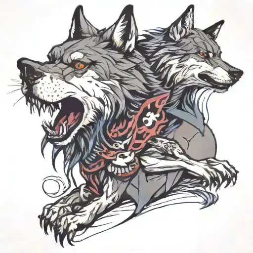 whole wolf biting neck and dorping a couple drops tattoo   tattoo design idea