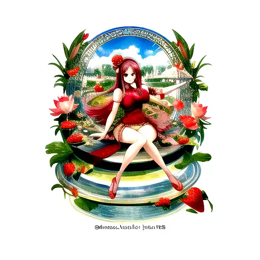 lotus flower with strawberries tattoo design idea