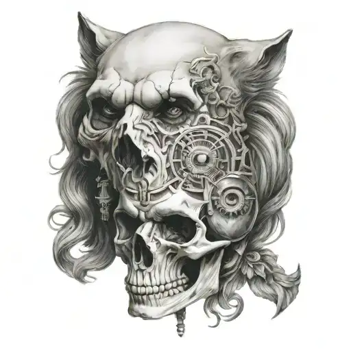 Skull and wolf with third eye tattoo design idea