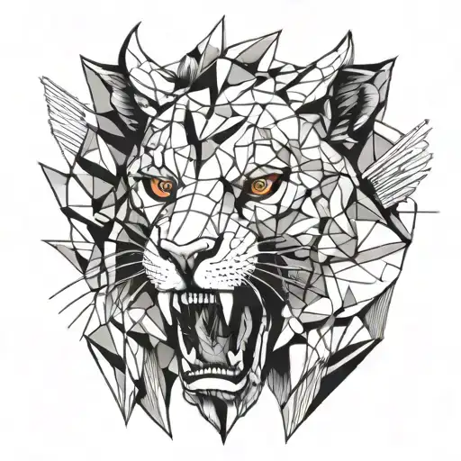 sabertooth head half geometric design incorporating tattoo design idea