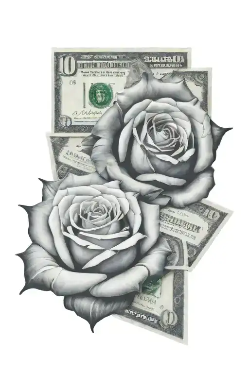 100  dollar bill  rose wrapped tattoo design idea