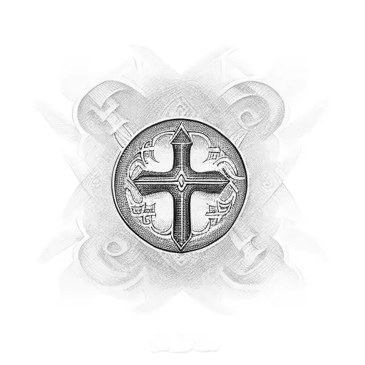 Coptic cross with writings around it tattoo design idea