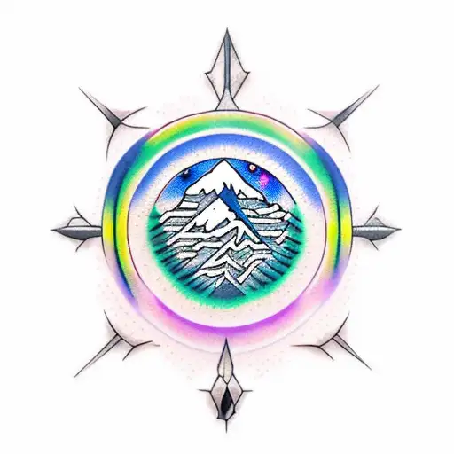 Mt Everest with aurora borealis  tattoo design idea