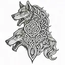 father and daughter Irish knot symbol, mixed with Viking wolf head at the bottom, enduring love symbol with freya name tattoo design idea