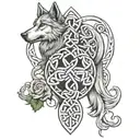 father and daughter Irish knot symbol, mixed with Viking wolf head at the bottom, enduring love symbol with freya name tattoo design idea