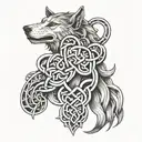 father and daughter Irish knot symbol, mixed with Viking wolf head at the bottom, enduring love symbol with freya name tattoo design idea