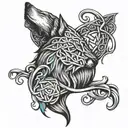 father and daughter Irish knot symbol, mixed with Viking wolf head at the bottom, enduring love symbol with freya name tattoo design idea