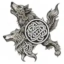 father and daughter Irish knot symbol, mixed with Viking wolf head at the bottom, enduring love symbol with freya name tattoo design idea