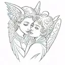 angel and Devil whispering in ear tattoo design idea