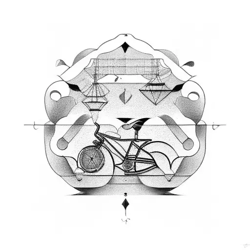 A lawyer's scale of justice incorporated into a bike design in blackwork style tattoo design idea