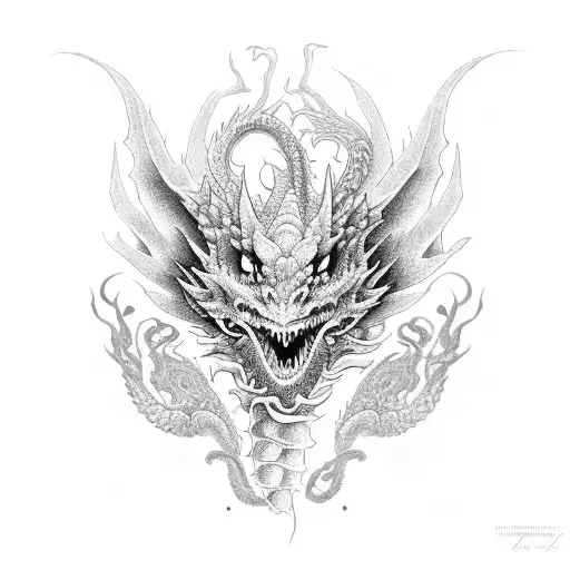 dragon flowers purple tattoo design idea