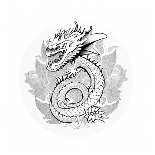 dragon with cute flowers  tattoo design idea