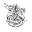 dragon with cute flowers  tattoo design idea