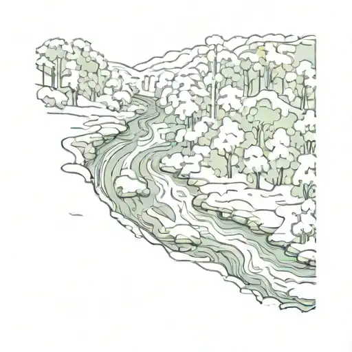 river flowing through a dense forest landscape tattoo design idea