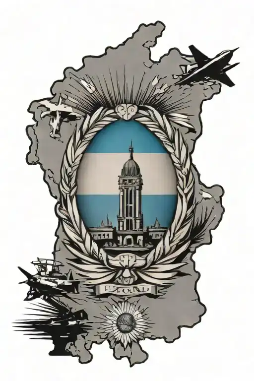 Map of Argentina. Flag of Argentina. A war plane Argentinian. An obelisk tattoo design idea
