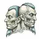 Siamese twin head monster good side bad side tattoo design idea