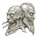Siamese twin head monster good side bad side tattoo design idea