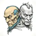 Siamese twin head monster good side bad side tattoo design idea