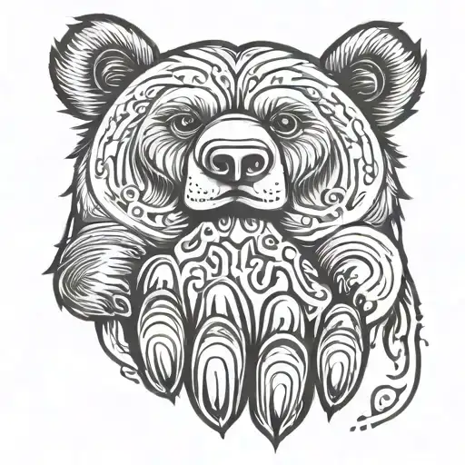 bear paw silouhette with baby hand in the middle tattoo design idea