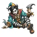 brunette boy in jester outfit tattoo design idea
