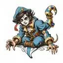 brunette boy in jester outfit tattoo design idea