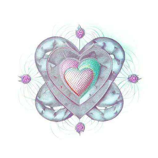 3 hearts surrounded by thorns connected to large heart. Centered around an hourglass tattoo design idea