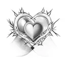 3 hearts surrounded by thorns connected to large heart. Centered around an hourglass tattoo design idea