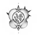 3 hearts surrounded by thorns connected to large heart. Centered around an hourglass tattoo design idea