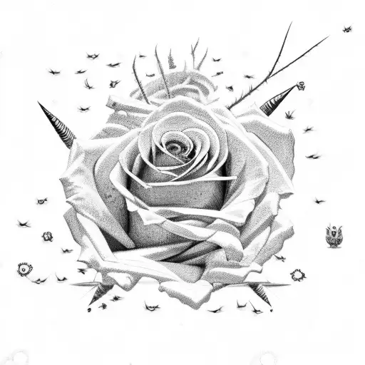 Rose barbed wire fire  tattoo design idea